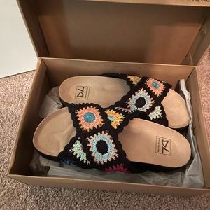 Dirty laundry shoes black colorful crochet